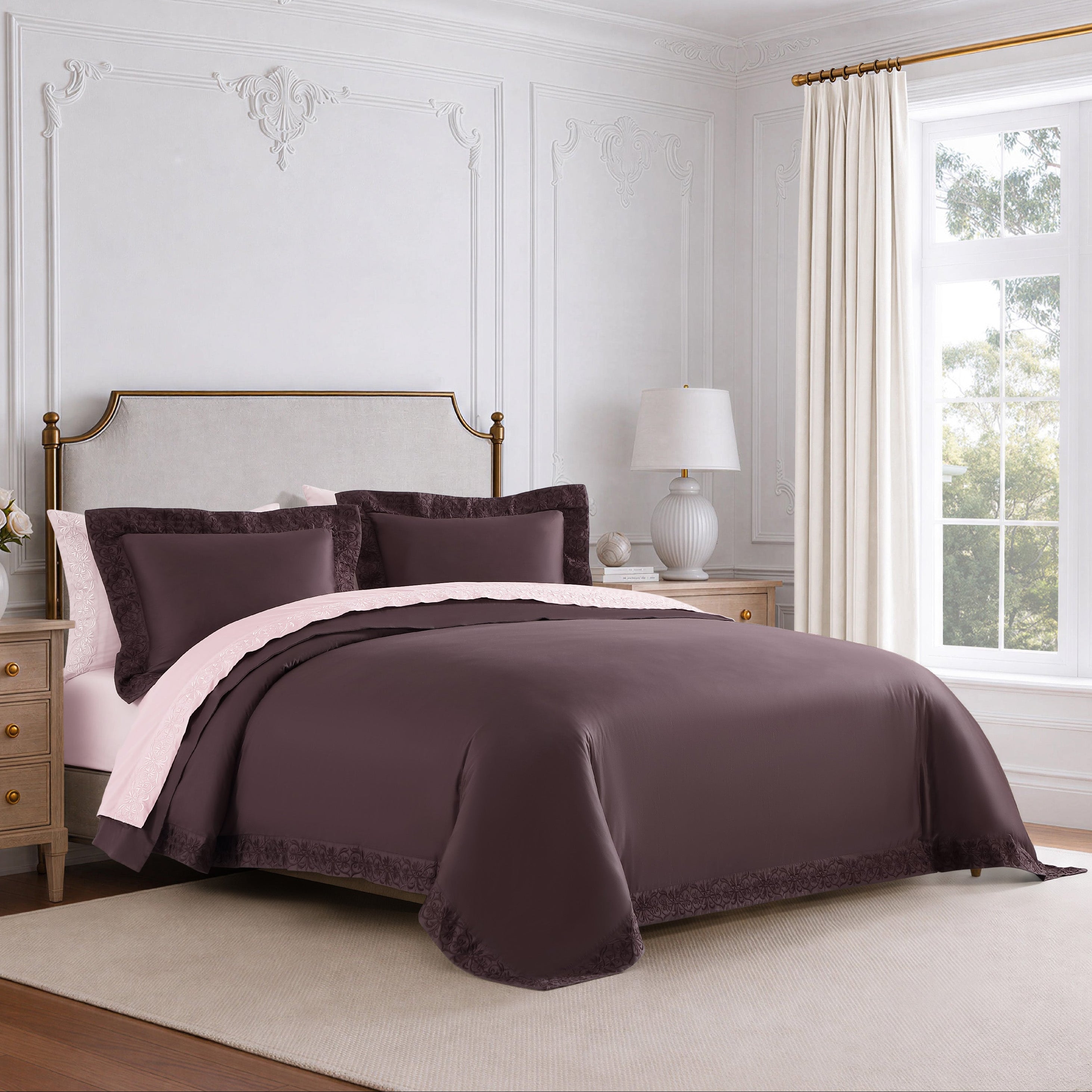 pure parima egyptian cotton ariane collection pink and raisin