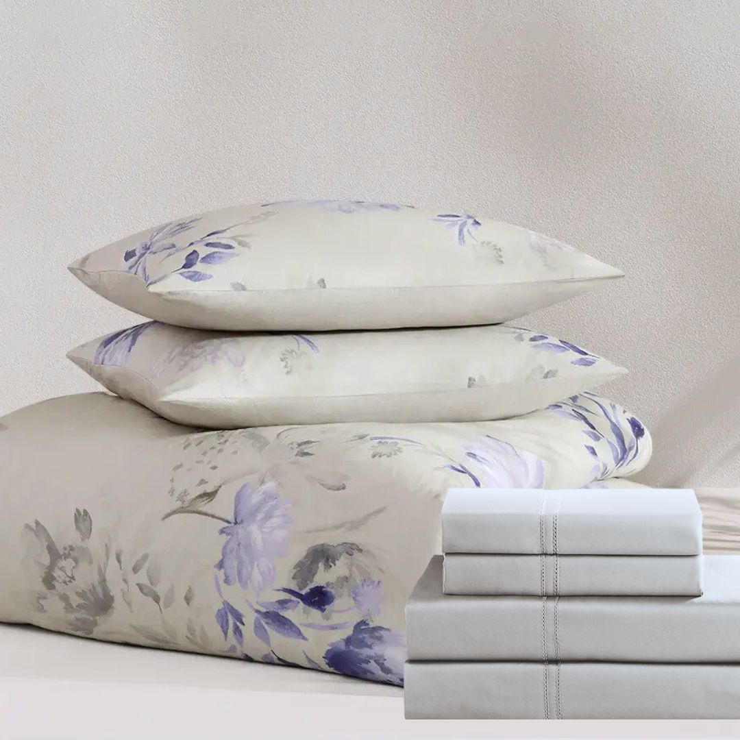 pure parima egyptian cotton floral print duvet cover lavender linens
