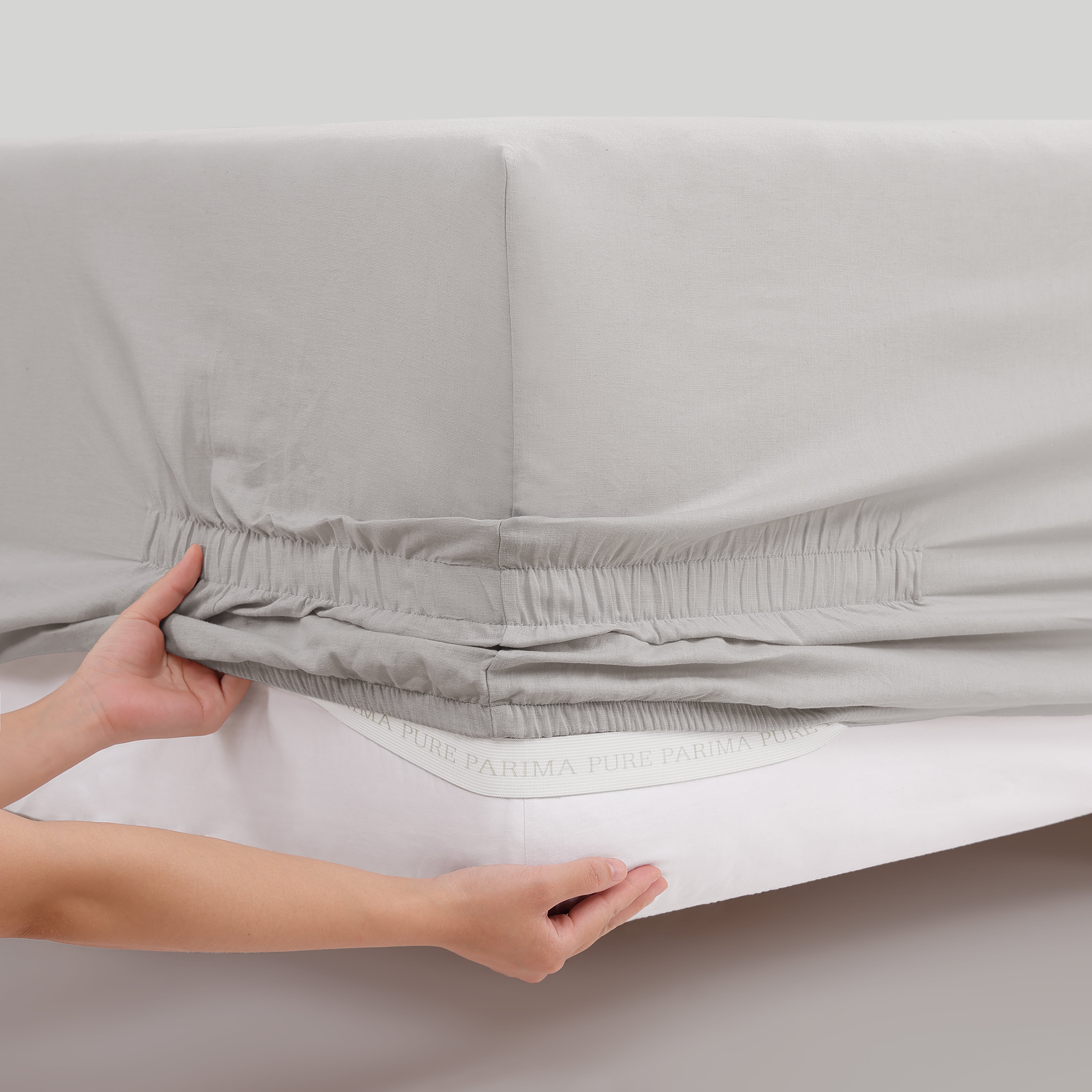 pure parima egyptian cotton european linen fitted sheet#color_moon