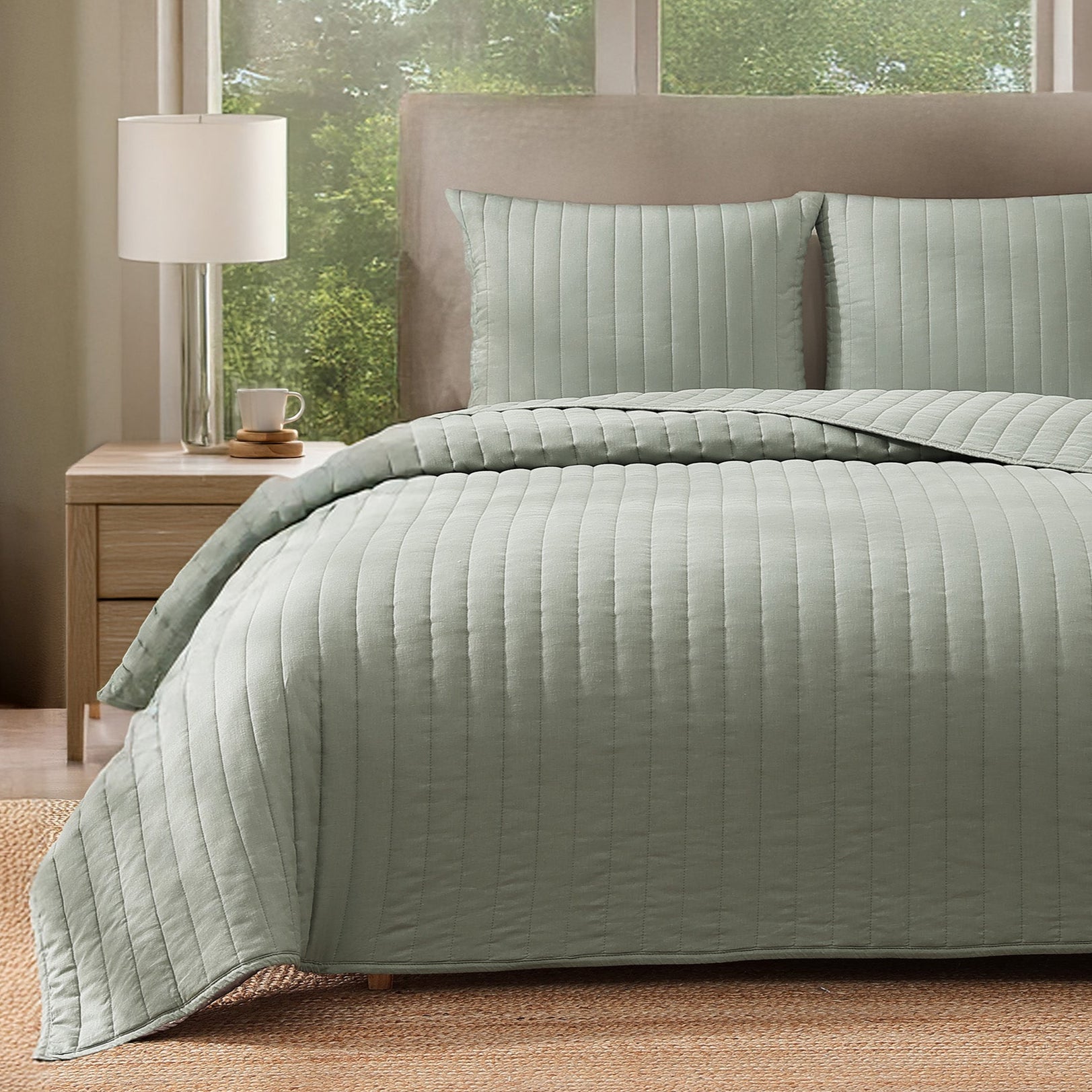 pure parima egyptian cotton european linen quilt set sage