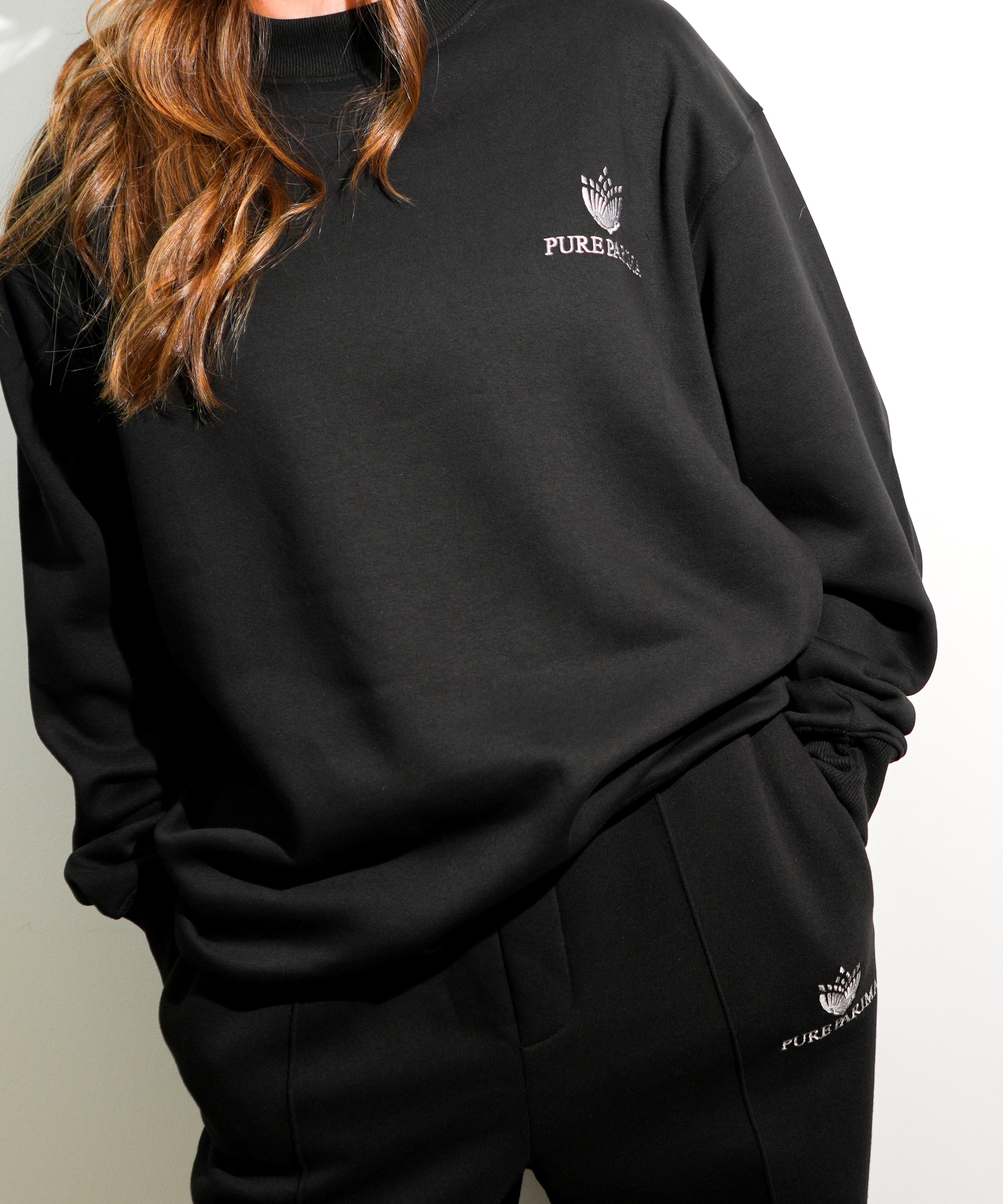 pure parima black sweatshirt and sweatpants