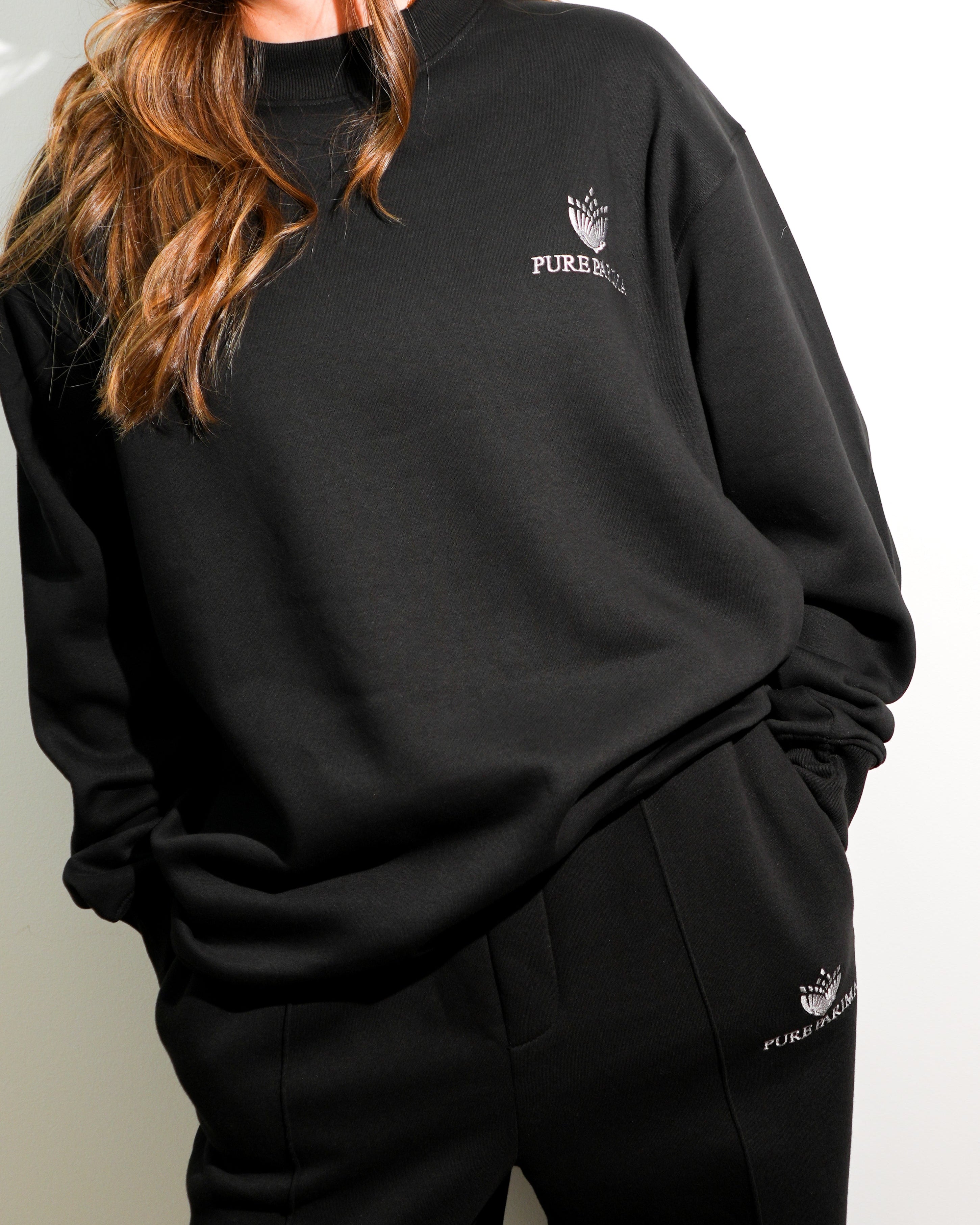 pure parima black sweatshirt and sweatpants