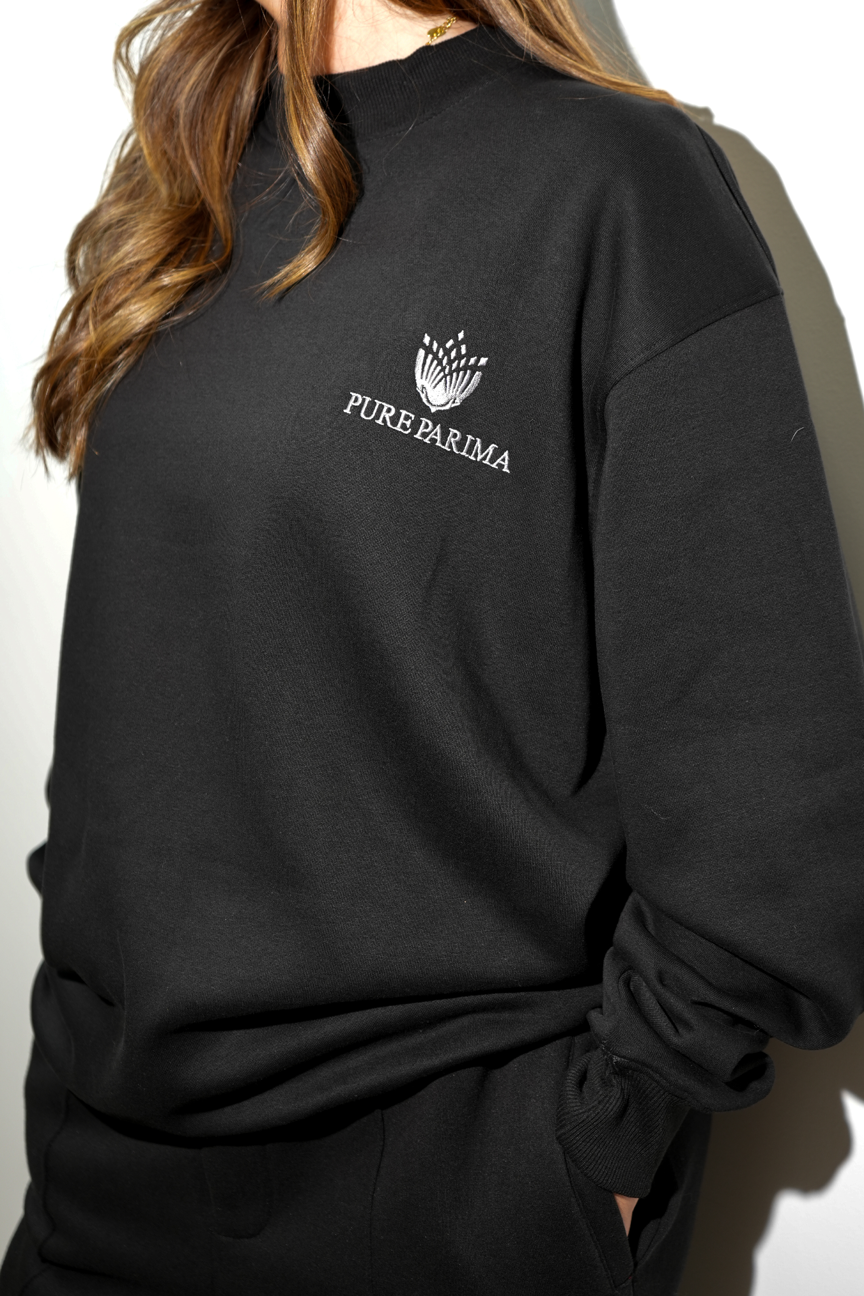 pure parima black sweatshirt and sweatpants