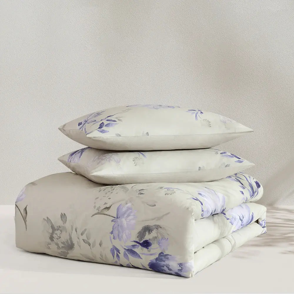 linen egyptian cotton floral print sateen duvet cover set #color_lavender-linens