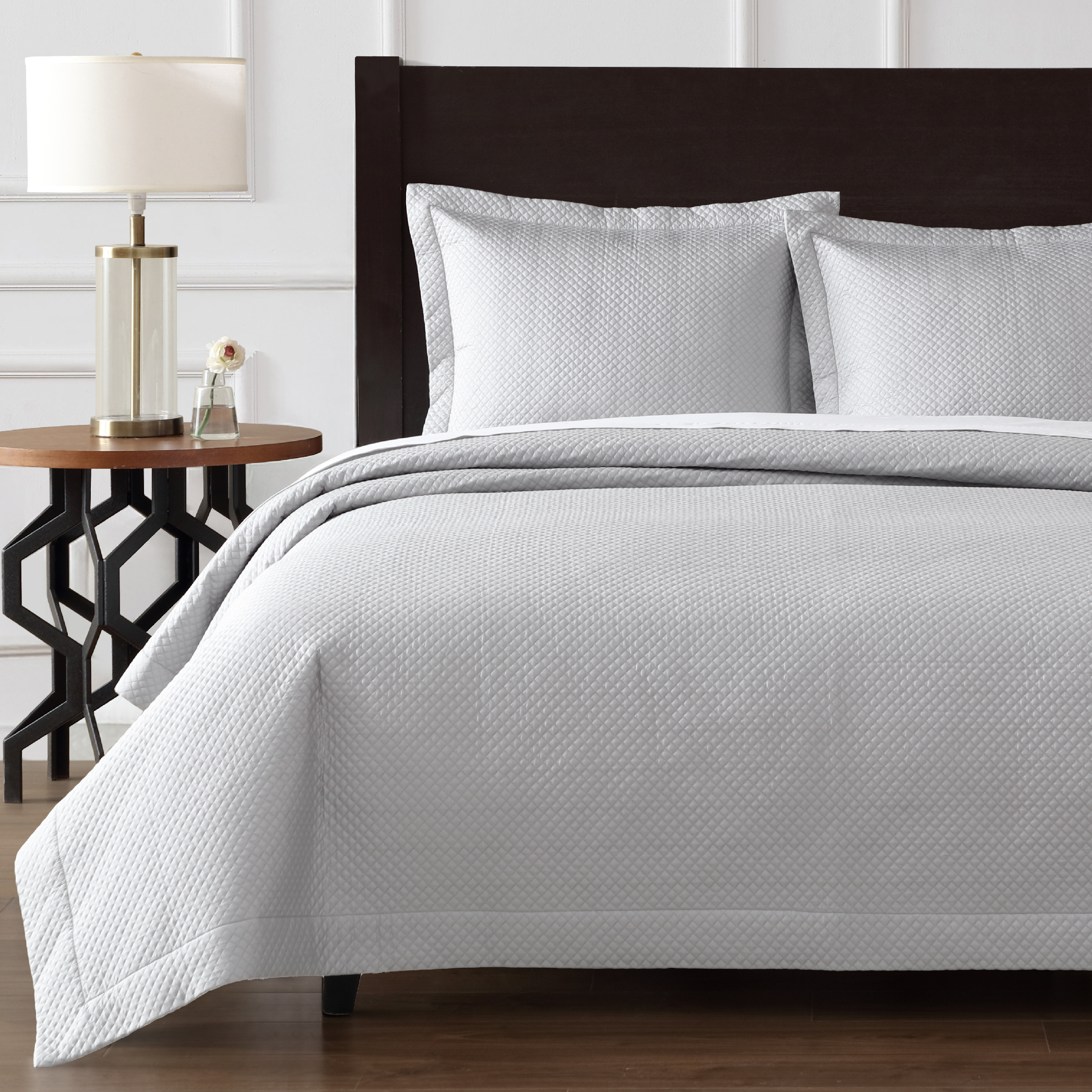 pure parima egyptian cotton diamond quilted coverlet grey