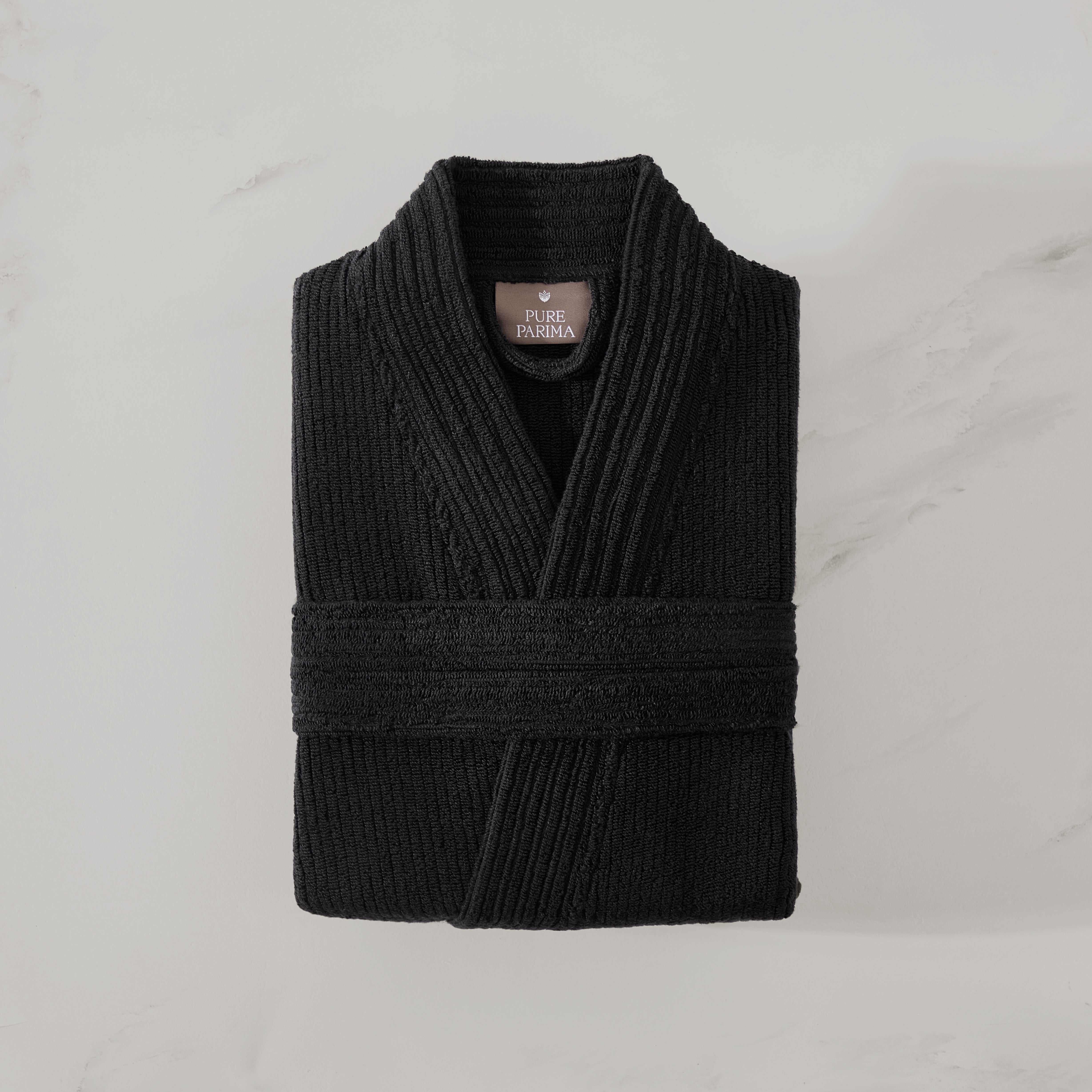 pure parima egyptian cotton ribbed robe black