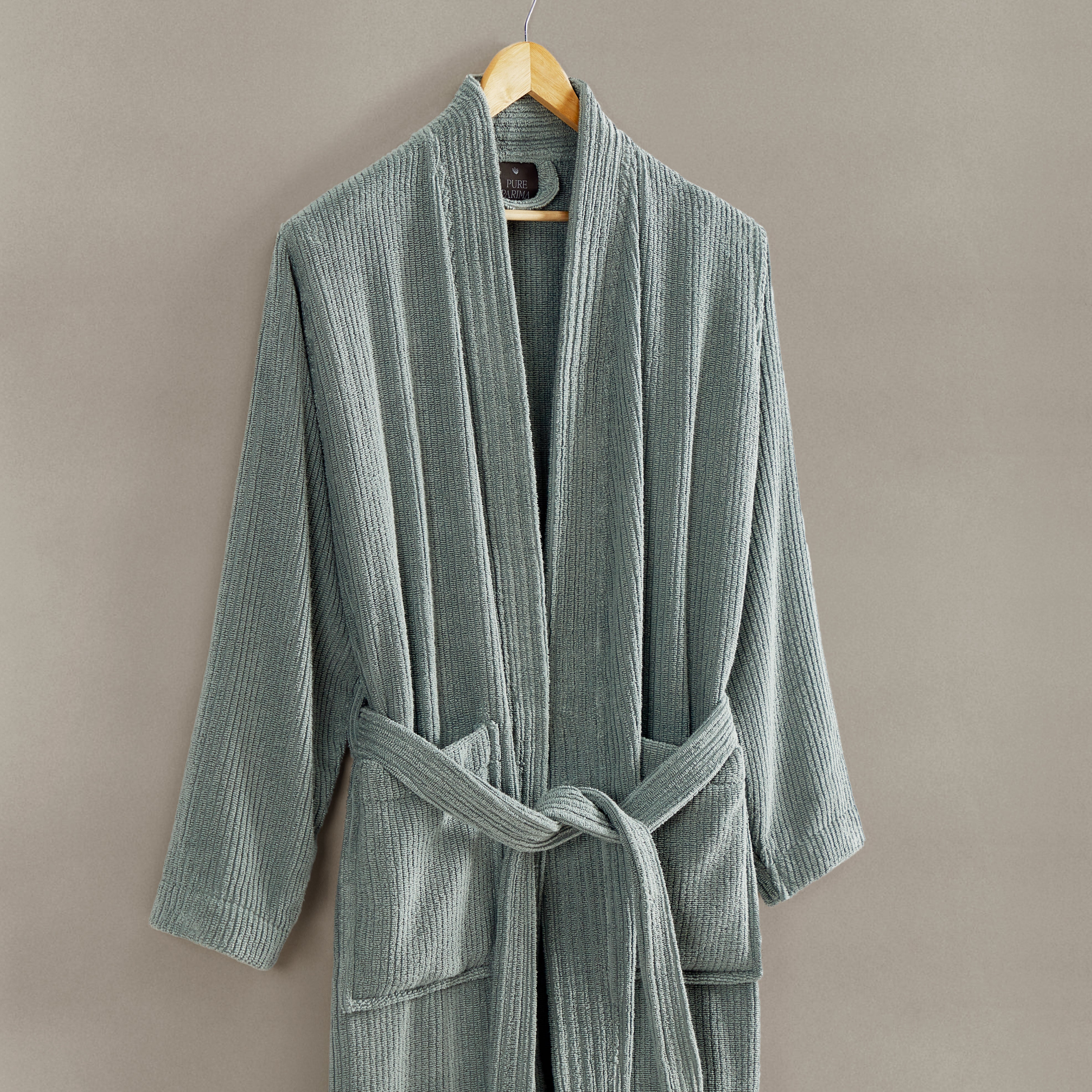 pure parima egyptian cotton ribbed robe sage