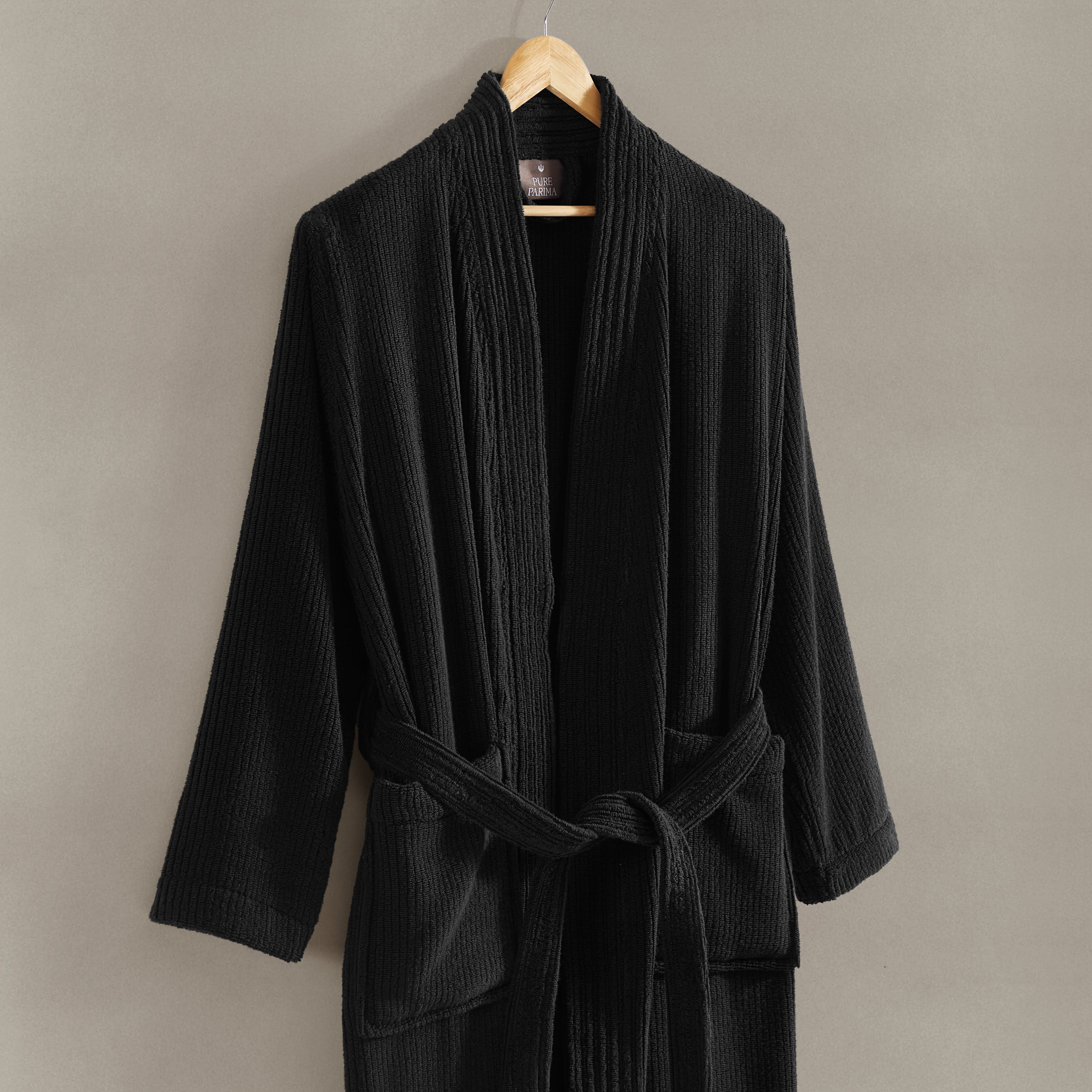 pure parima egyptian cotton ribbed robe black
