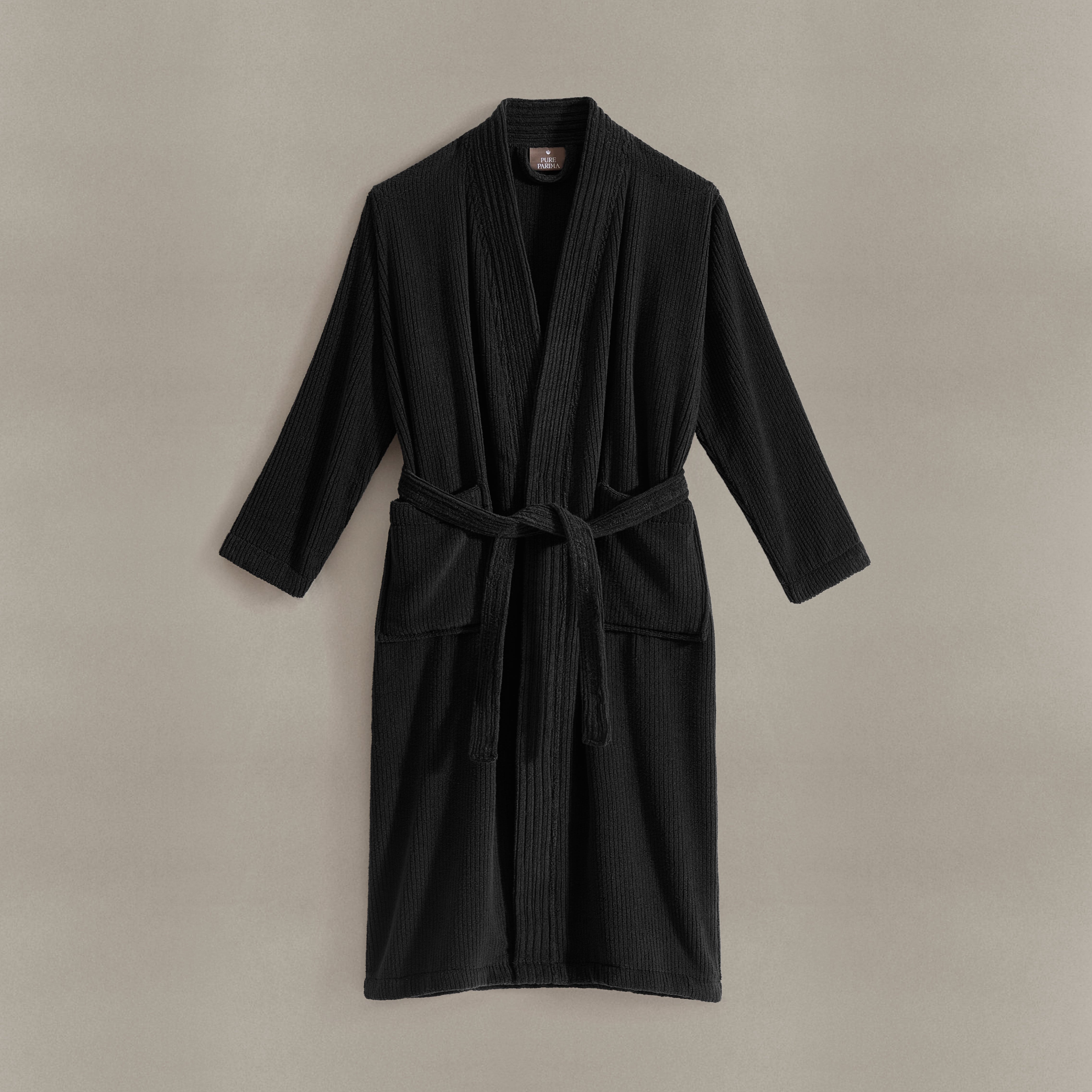 pure parima egyptian cotton ribbed robe black
