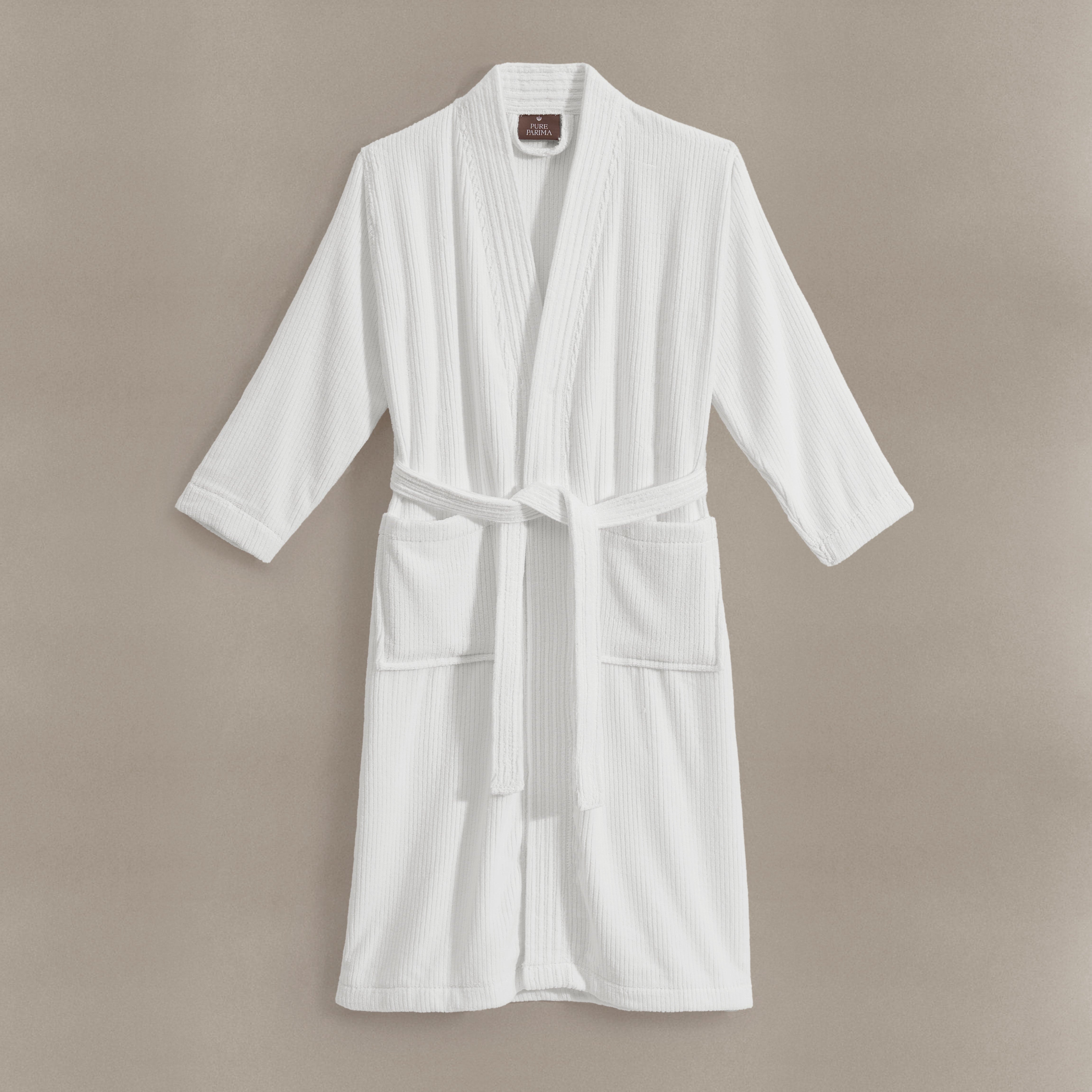 pure parima egyptian cotton ribbed robe white