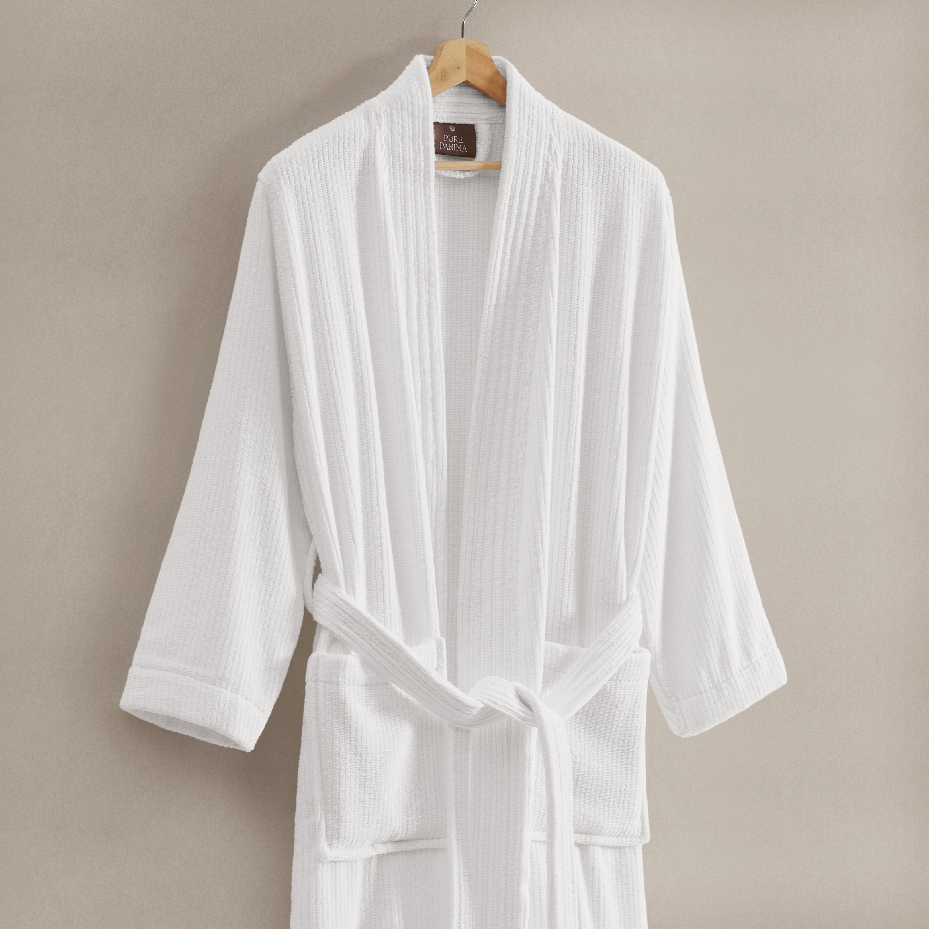 pure parima egyptian cotton ribbed robe white
