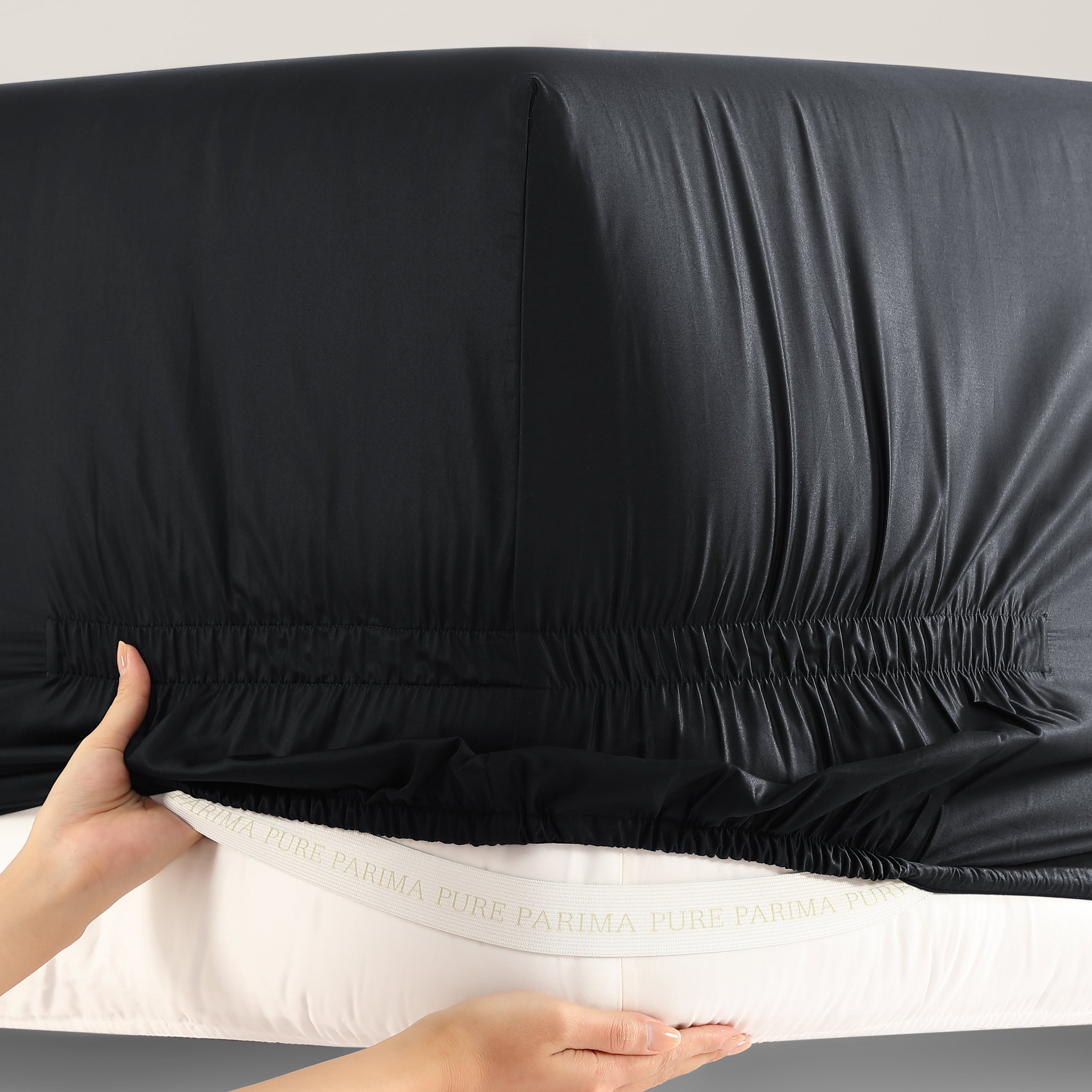 pure parima sateen fitted sheet black