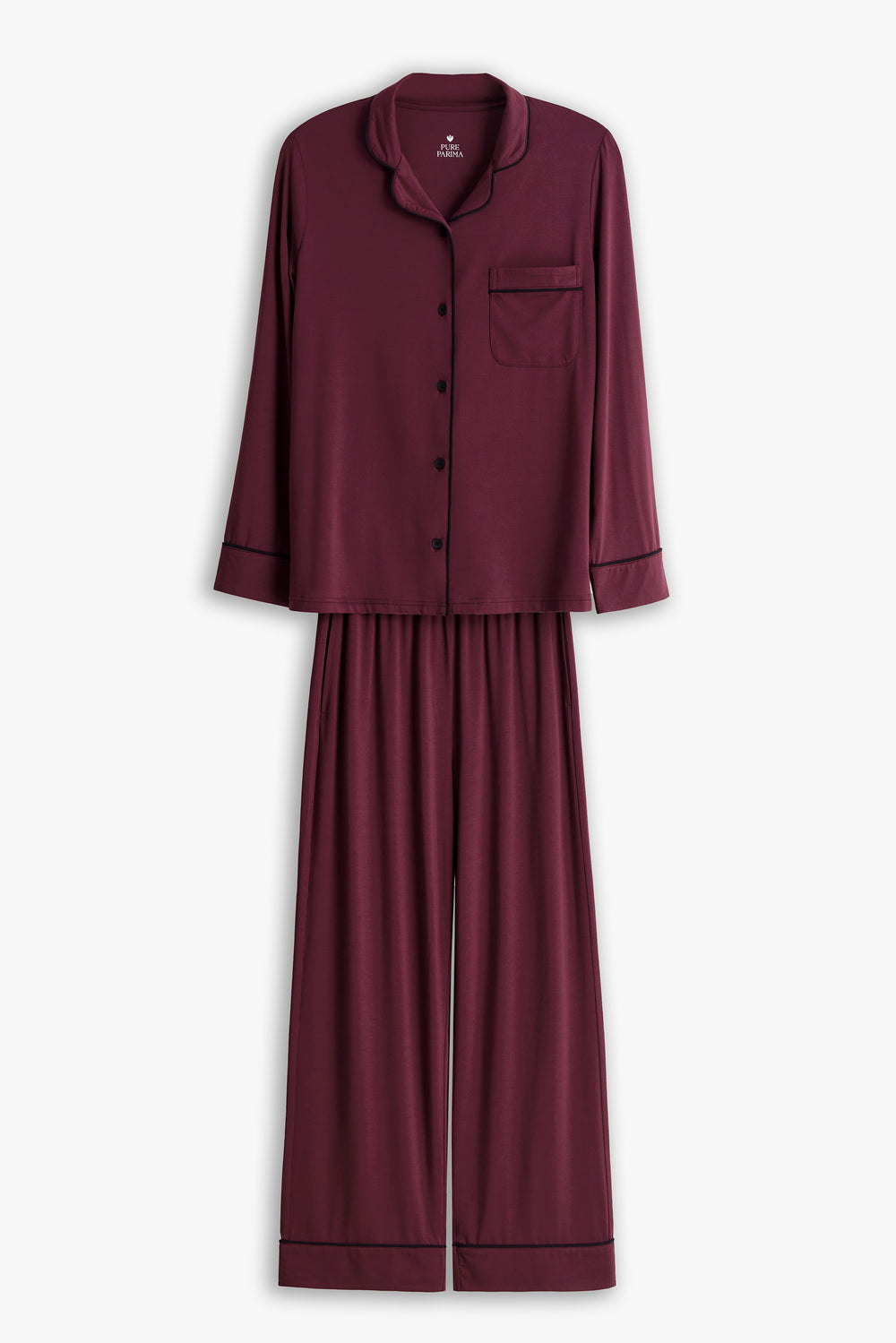 pure parima soft knit long sleeve pajama set#color_cherry