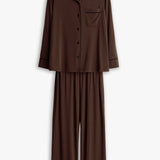pure parima soft knit long sleeve pajama set#color_mocha