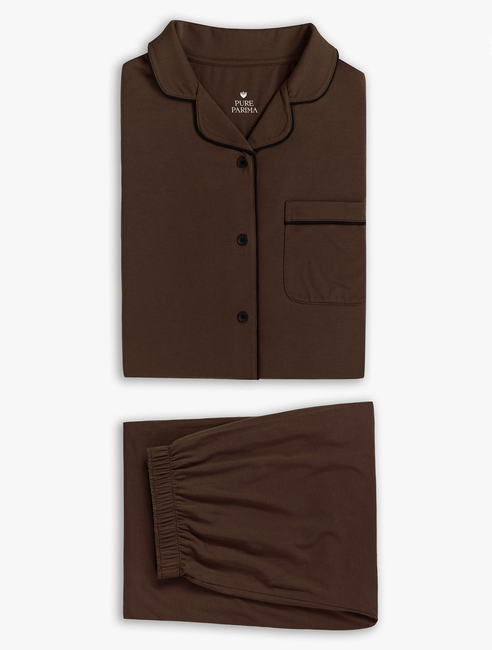 pure parima soft knit long sleeve pajama set#color_mocha