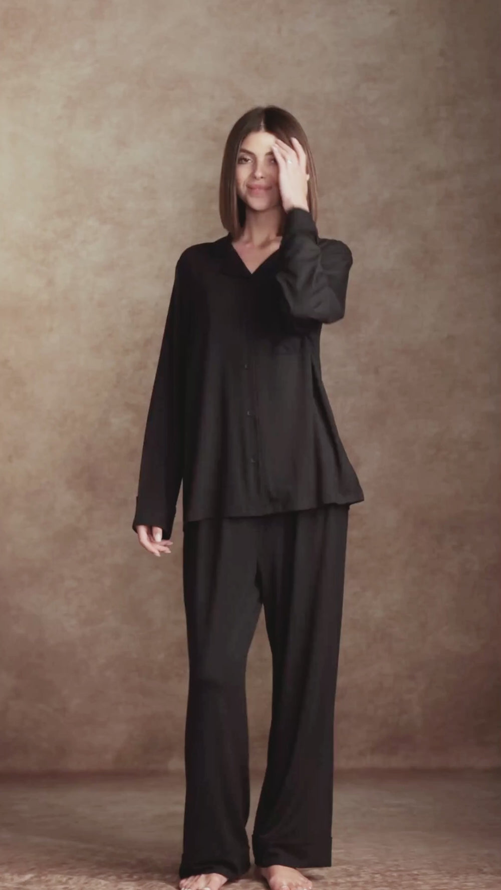 pure parima soft knit long sleeve pajama set#color_black