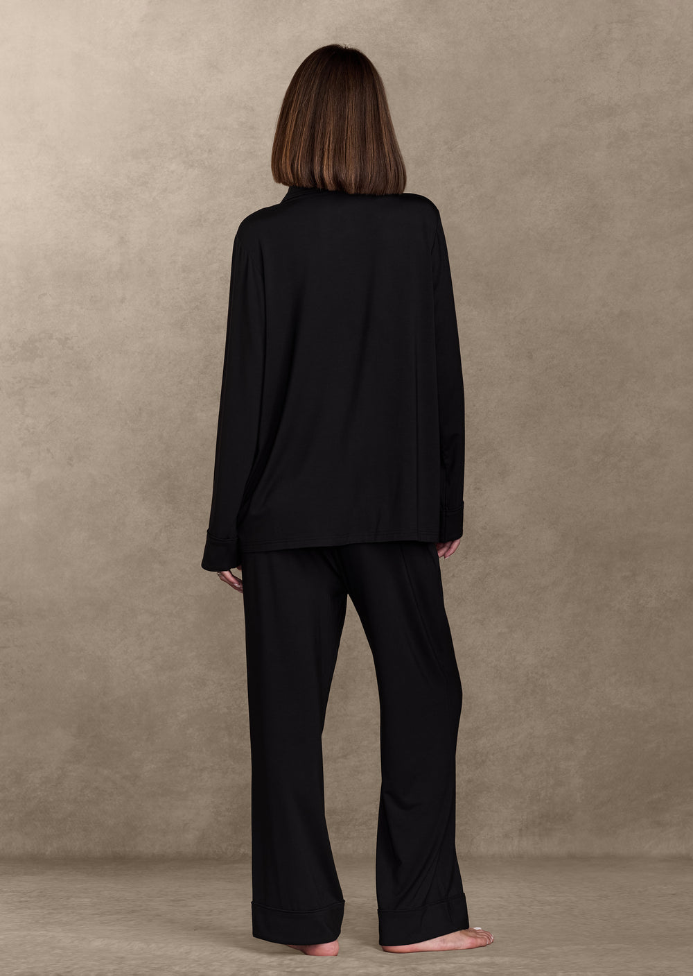 pure parima soft knit long sleeve pajama set#color_black