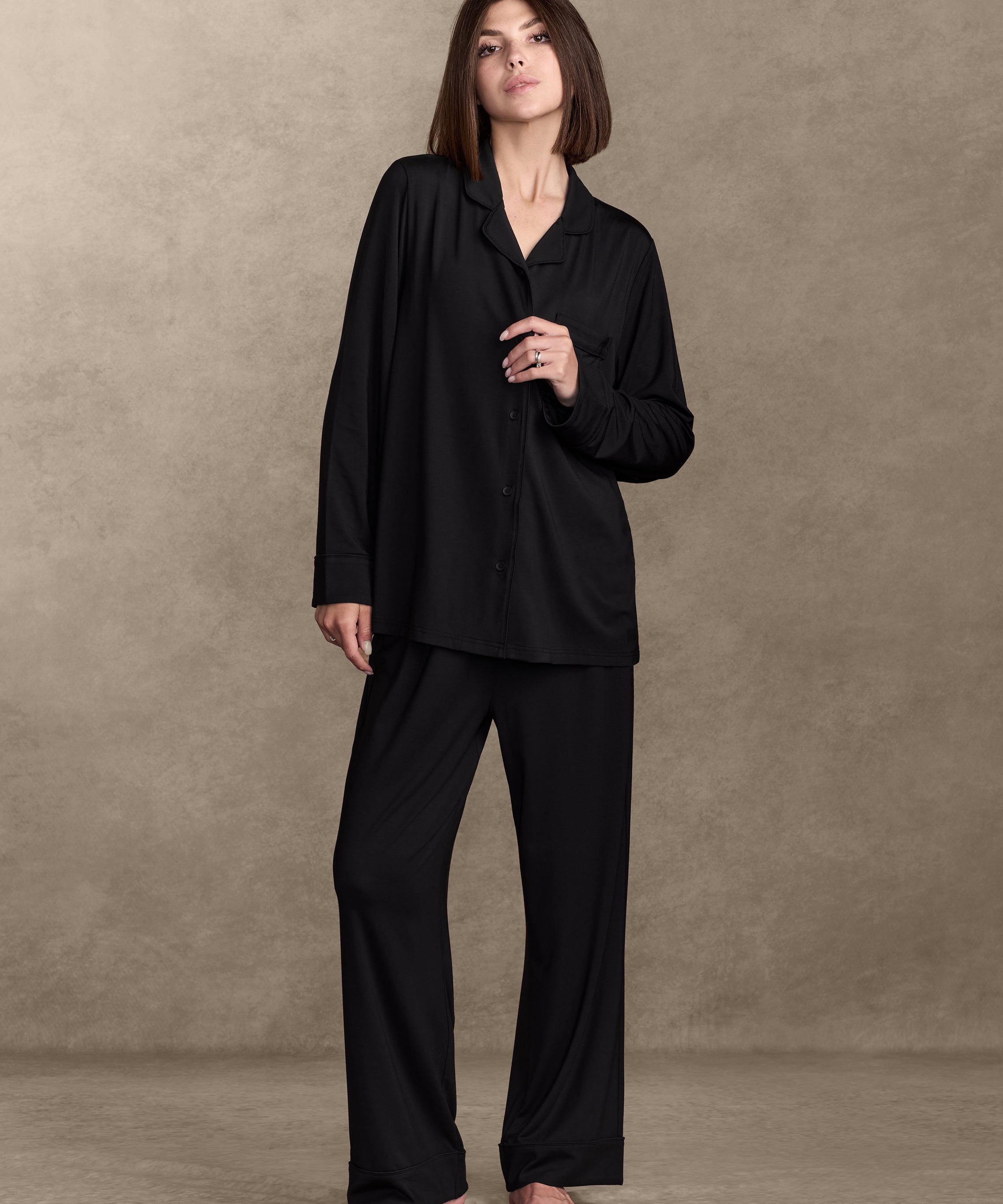 pure parima soft knit long sleeve pajama set#color_black