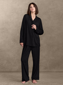 pure parima soft knit long sleeve pajama set#color_black
