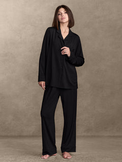 pure parima soft knit long sleeve pajama set#color_black