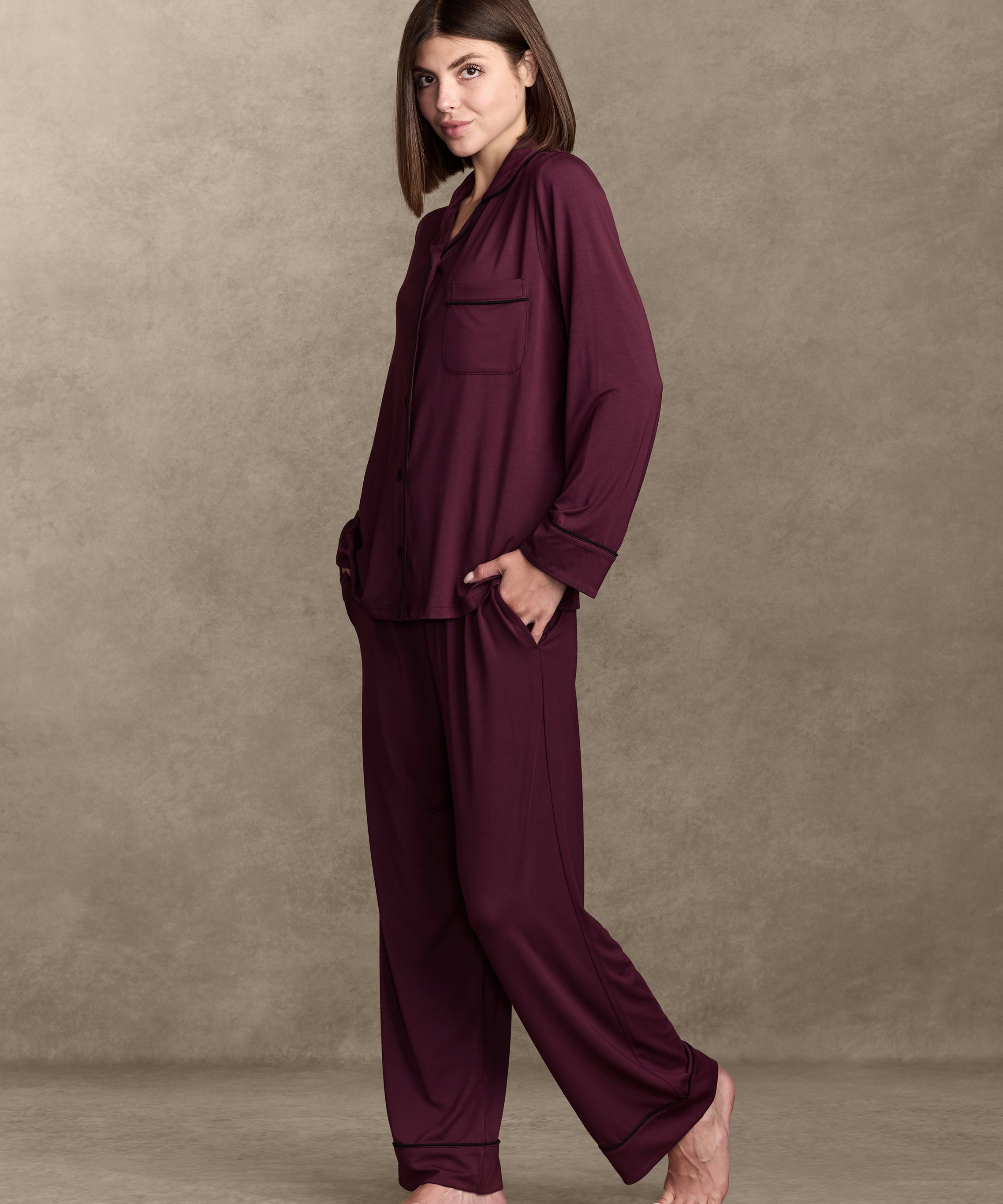pure parima soft knit long sleeve pajama set#color_cherry