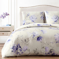 linen egyptian cotton floral print sateen duvet cover set #color_lavender-linens