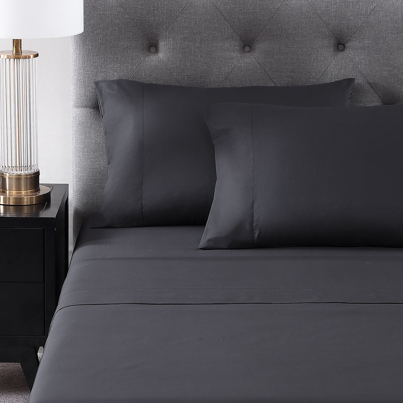 Pure Parima Egyptian Cotton Sheets Ultra Percale Sheet Set#color_carbon