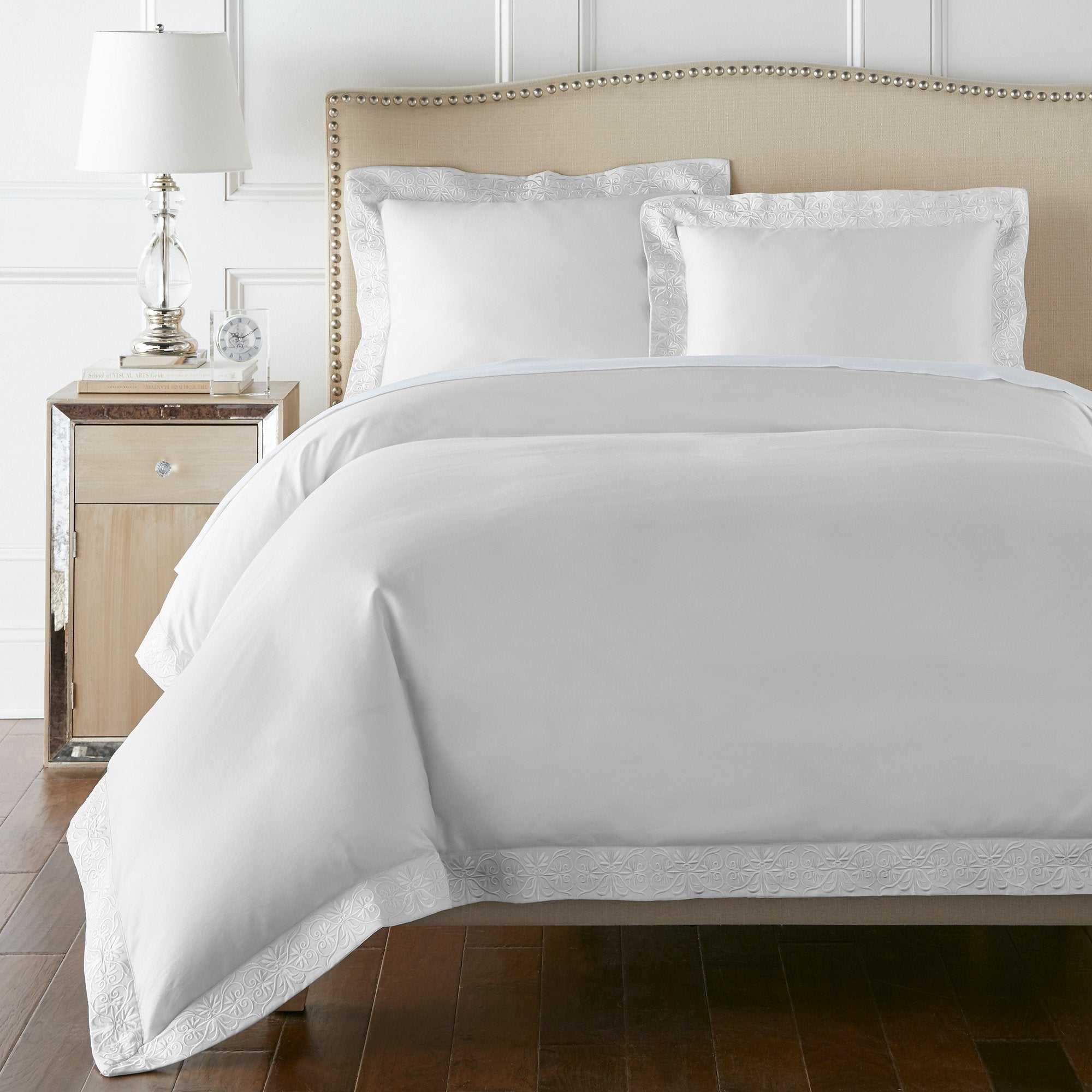 Pure Parima Egyptian Cotton Sheets Ariane Duvet Cover Set | 100% Giza Egyptian Cotton#color_white