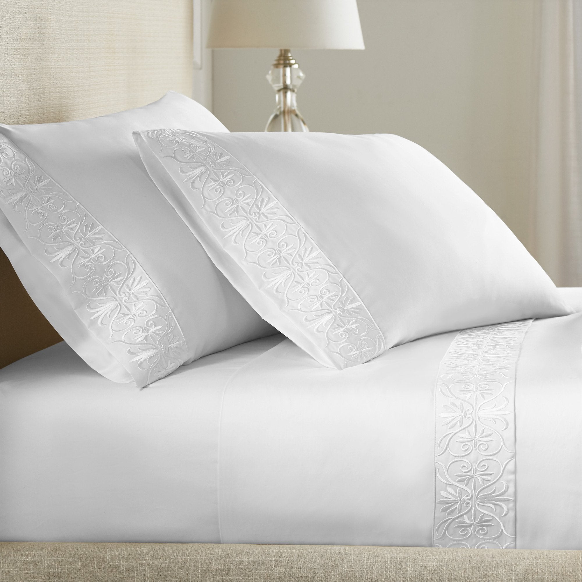 Pure Parima Egyptian Cotton Sheets Ariane Sheet Set | 100% Giza Egyptian Cotton#color_white