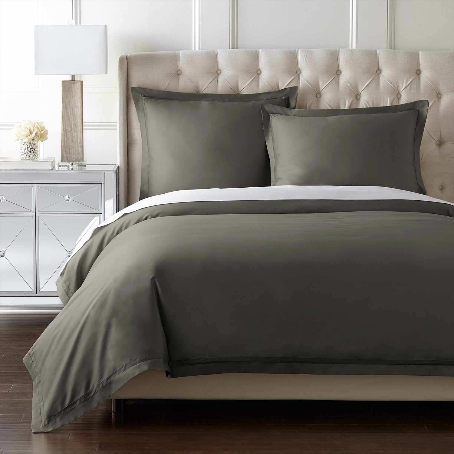 Pure Parima Egyptian Cotton Sheets Yalda Duvet Cover Set | 100% Giza Egyptian Cotton#color_charcoal