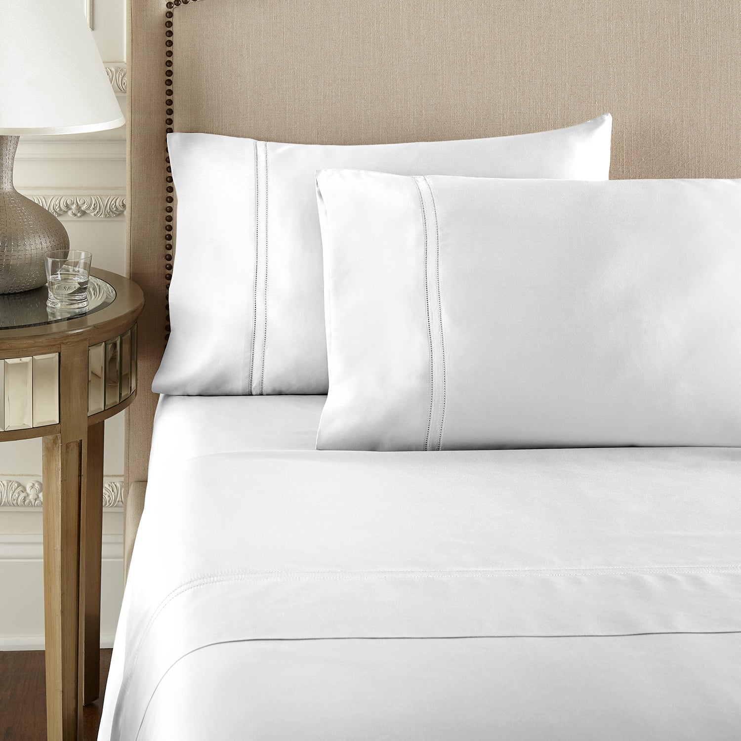 Pure Parima Egyptian Cotton Sheets Yalda Sheet Set | 100% Giza Egyptian Cotton#color_white