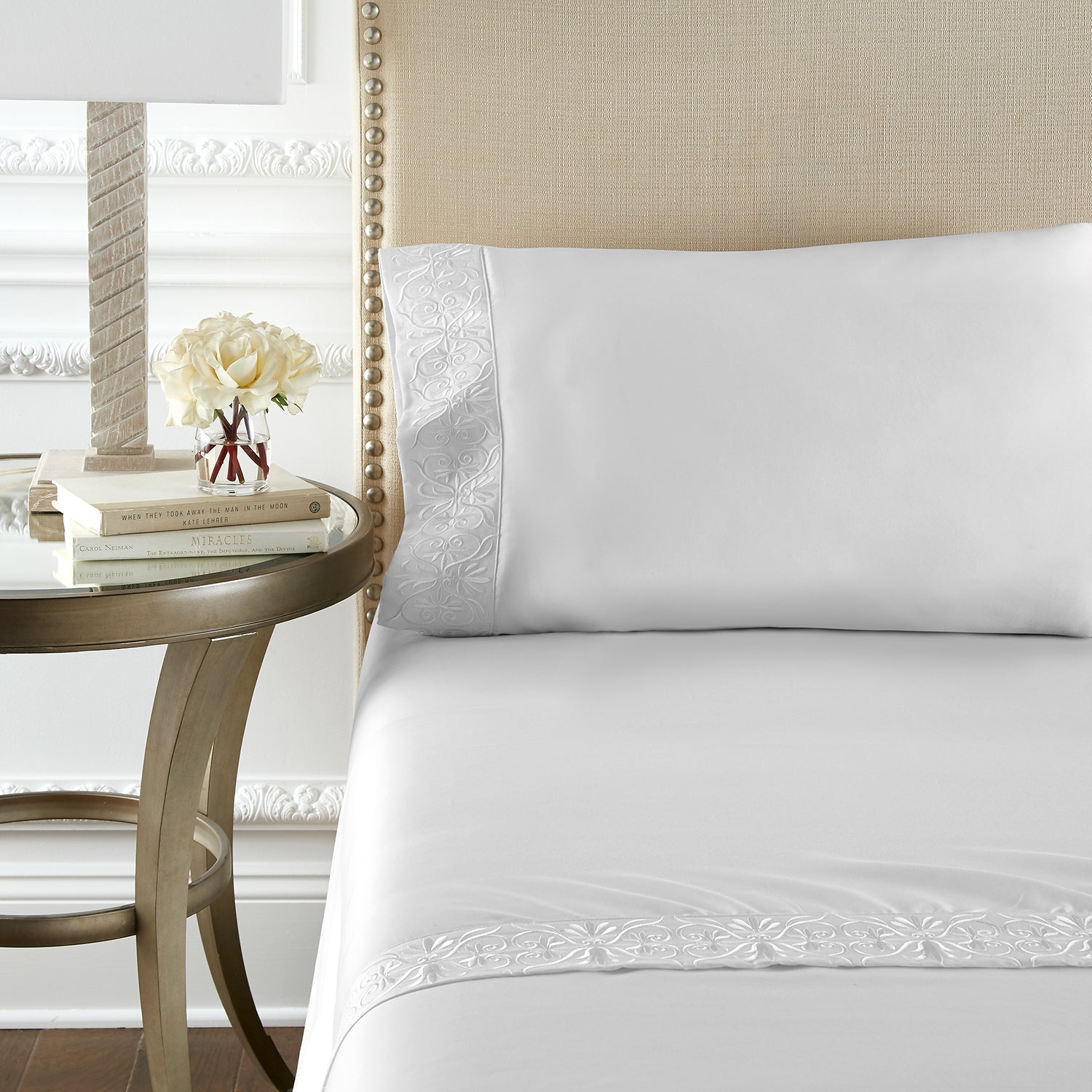 Pure Parima Egyptian Cotton Sheets Ariane Sheet Set | 100% Giza Egyptian Cotton#color_white